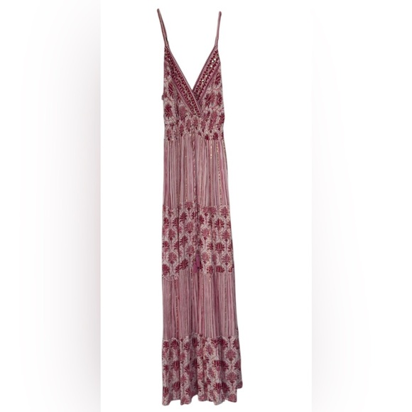 NWT Elegant Pink White and Gold Maxi Dress - Picture 1 of 6